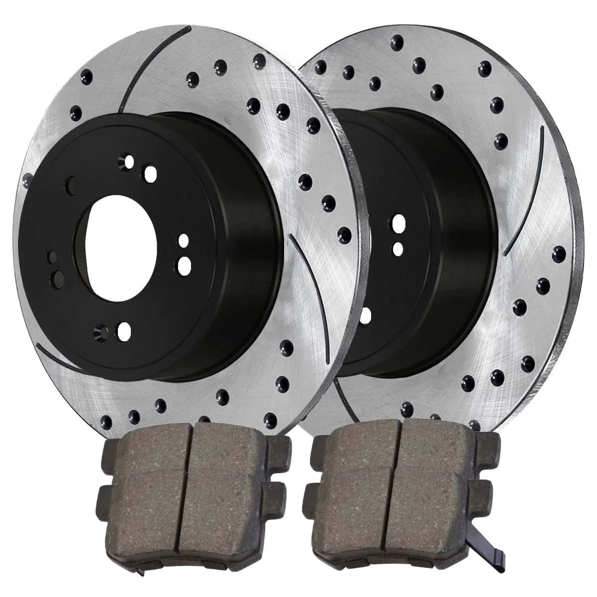 AutoShack Rear Drilled Slotted Brake Rotors Black and Performance Ceramic Pads Kit Driver and Passenger Side Replacement for 2005-2007 Honda Accord 2015 Civic 2016-2018 Acura ILX 1.8L 2.4L 3.0L V6 FWD