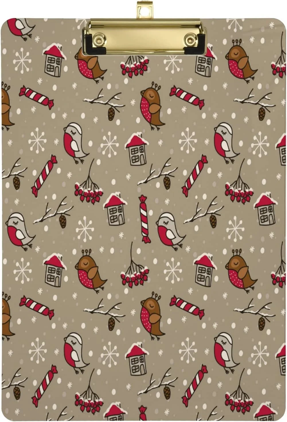 Wellsay Christmas Bird Cherry Snow Clipboard 9 x 12.5 Inches | Christmas Decorative Clipboard for School, Office, Nurse, Art, Business | Clipboard with Low Profile Gold Clip