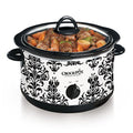 Crock Pot 4.5 Quart Manual Slow Cooker, Damask Pattern, White (Used)