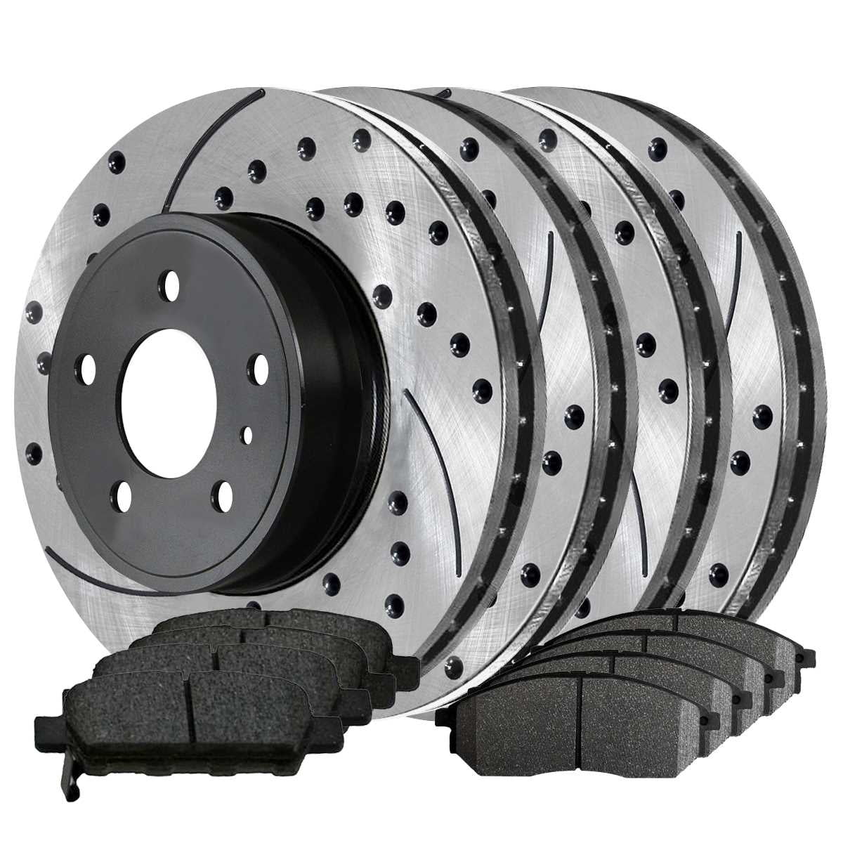 AutoShack Front and Rear Drilled Slotted Brake Rotors Black and Ceramic Pads Kit Replacement for Nissan 370Z 350Z INFINITI EX35 G25 QX50 EX37 2005-2007 G35 2006-2009 M35 M45 2011-2013 G37 2015 Q40 RWD