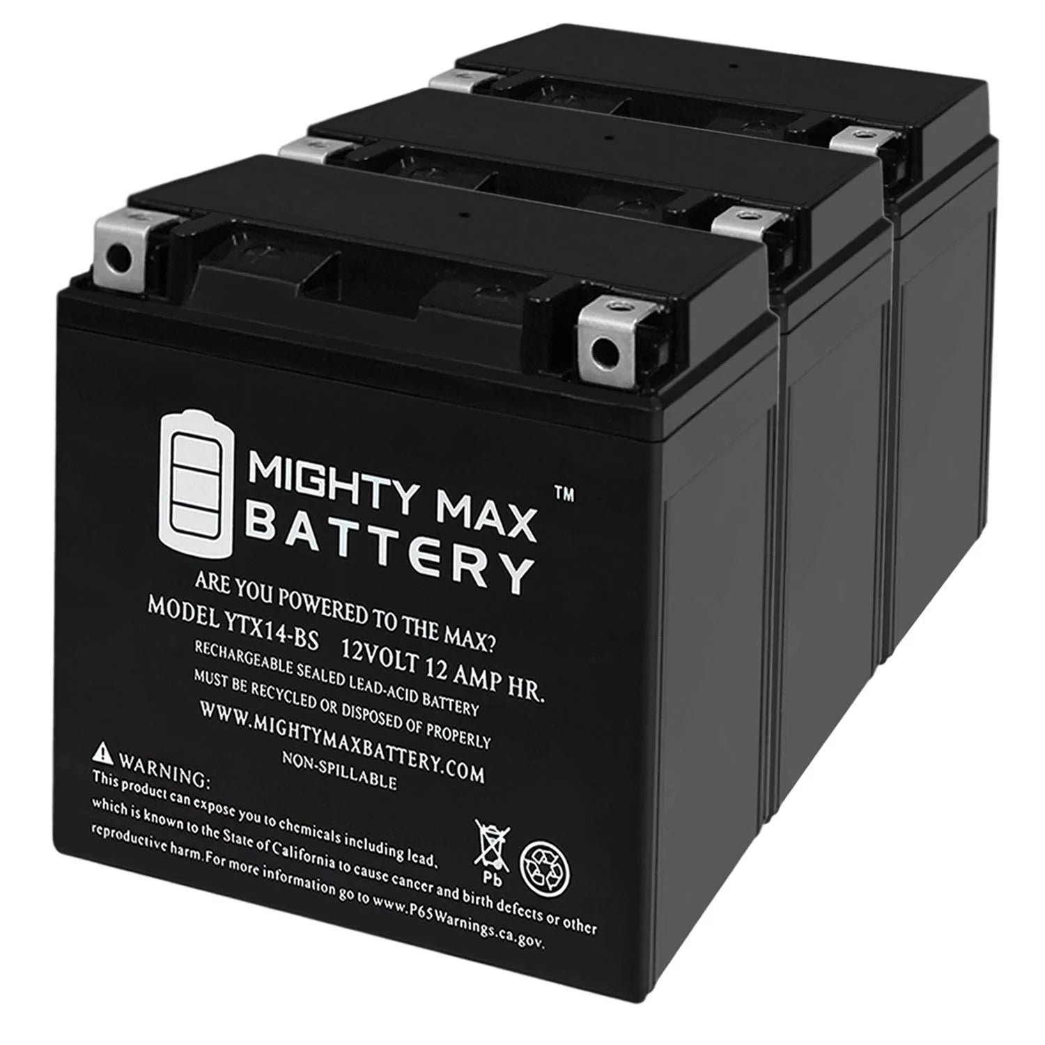YTX14-BS Battery Replacement for Kawasaki ZZR1100 1993 - 3 Pack