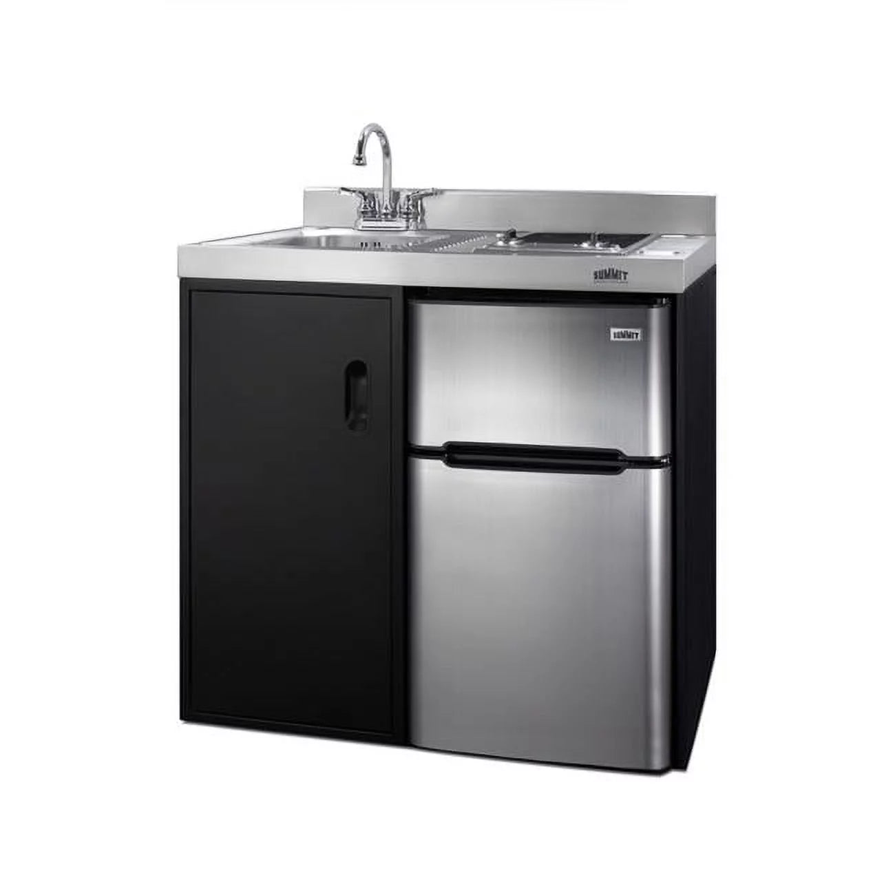 Summit  36 x 24 in. All-in-One Kitchenette with 2-Burner 115V Smooth-Top Cooktop, Black