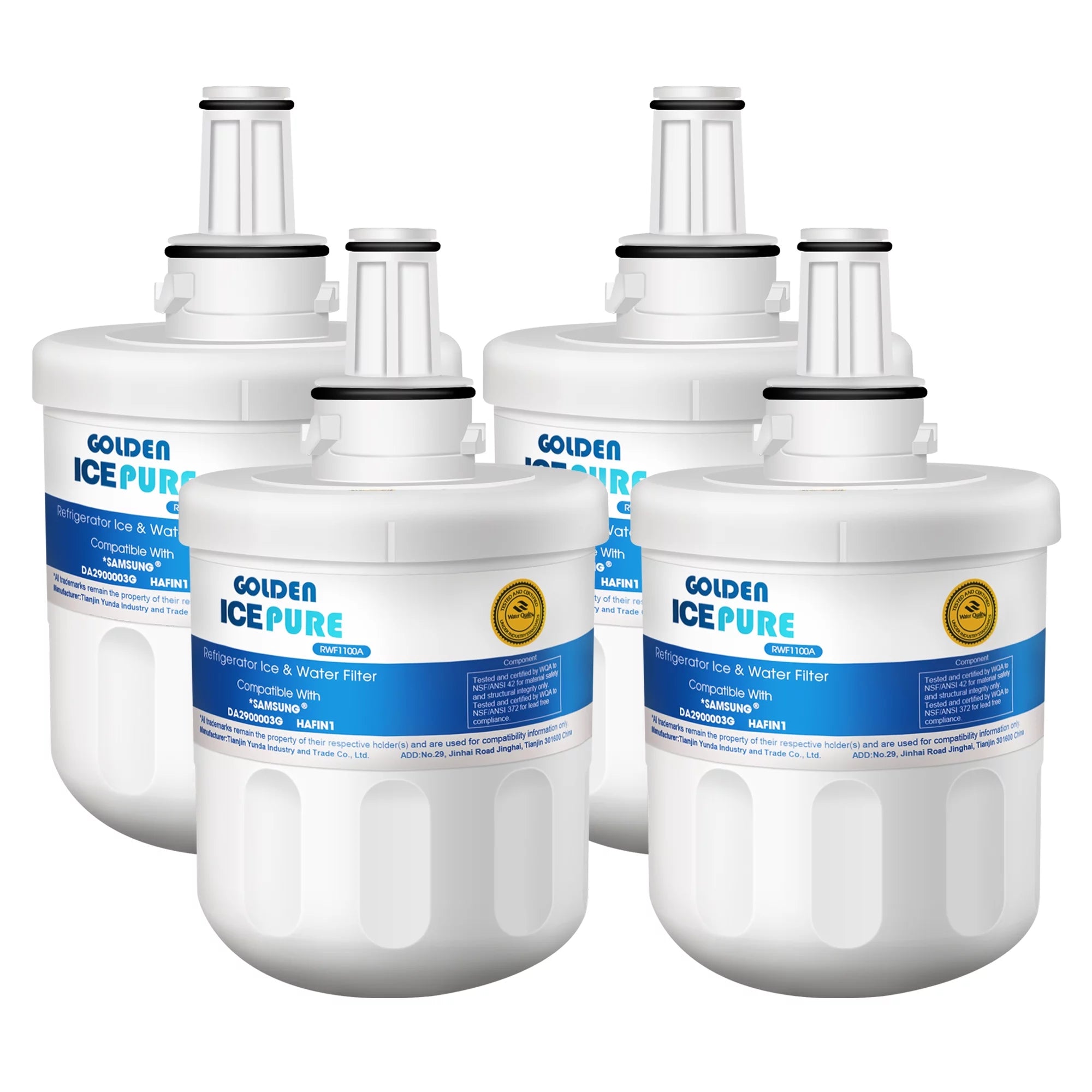 GOLDEN ICEPURE DA29-00003G Refrigerator Water Filter, Replacement for Samsung DA29-00003G, DA29-00003B, DA29-00003A, Aqua-Pure Plus, HAFCU1, RFG237AARS, FMS-1, RS22HDHPNSR, RSG257AARS, WSS-1, 4PACK