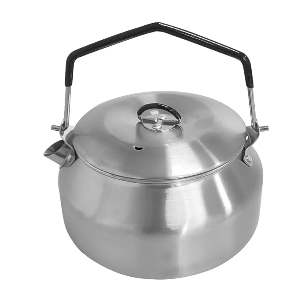 Arealer Stainless Steel Kettle Locking Handle Camping Hung Pot Portable Coffee Pot Tea Pot Picnic Cooker 1.1L Teapot Water Boiling Accessory