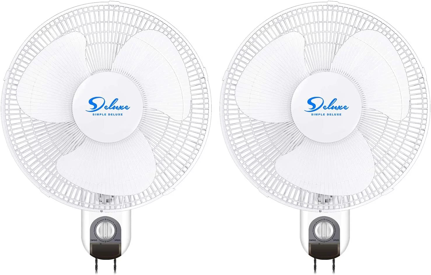 Simple Deluxe Household Wall Mount Fans 16 Inch Adjustable Tilt, 90 Degree, 3 Speed Settings, 2 Pack, White