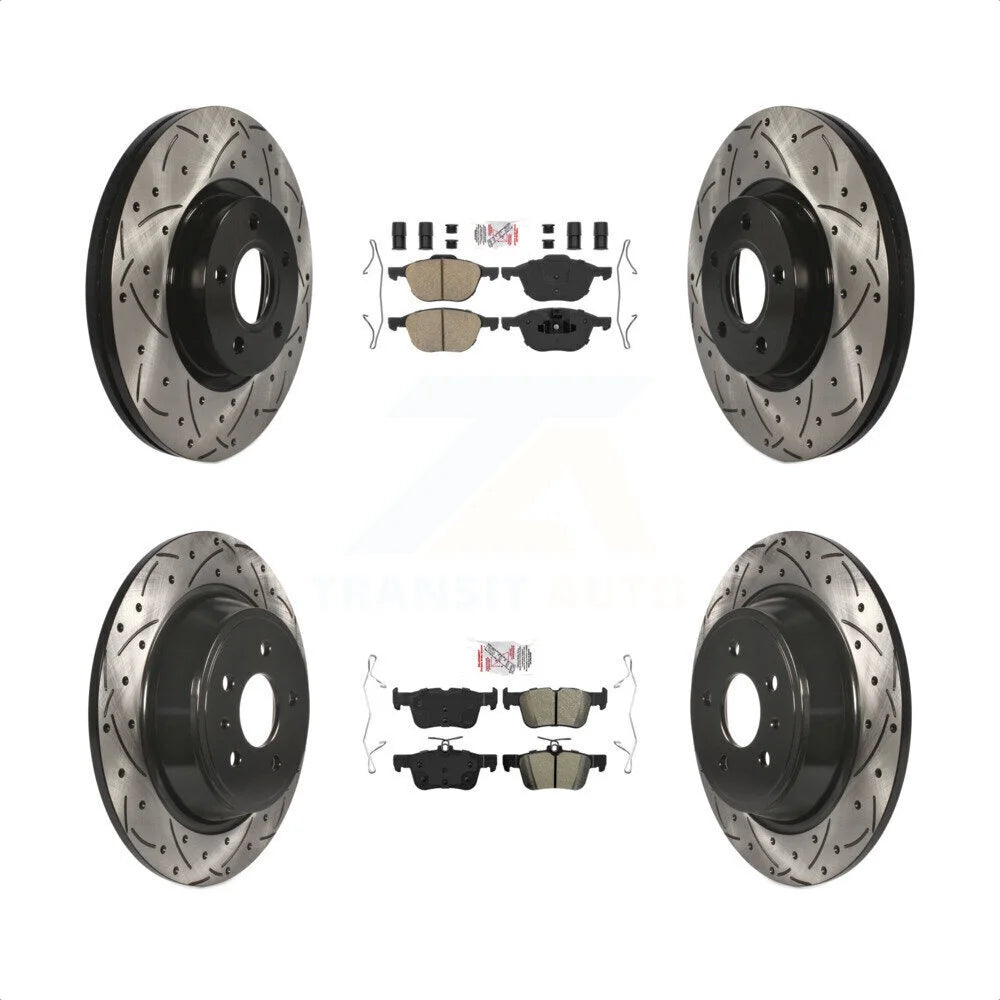 Transit Auto - Front Ceramic Rear Semi-Metallic Pads And Coated Drilled Slotted Disc Brake Rotors Kit For Ford Escape KDA-102546