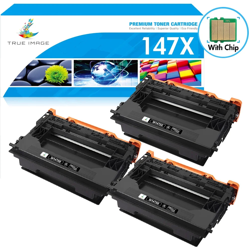 147X Black Toner Cartridge 3-Pack with Chip Compatible Replacement for HP 147X 147A W1470X W1470A for HP Laserjet Enterprise M610n M611dn M611x M612dn M612x MFP M634h M635fht Printer High Yield Ink
