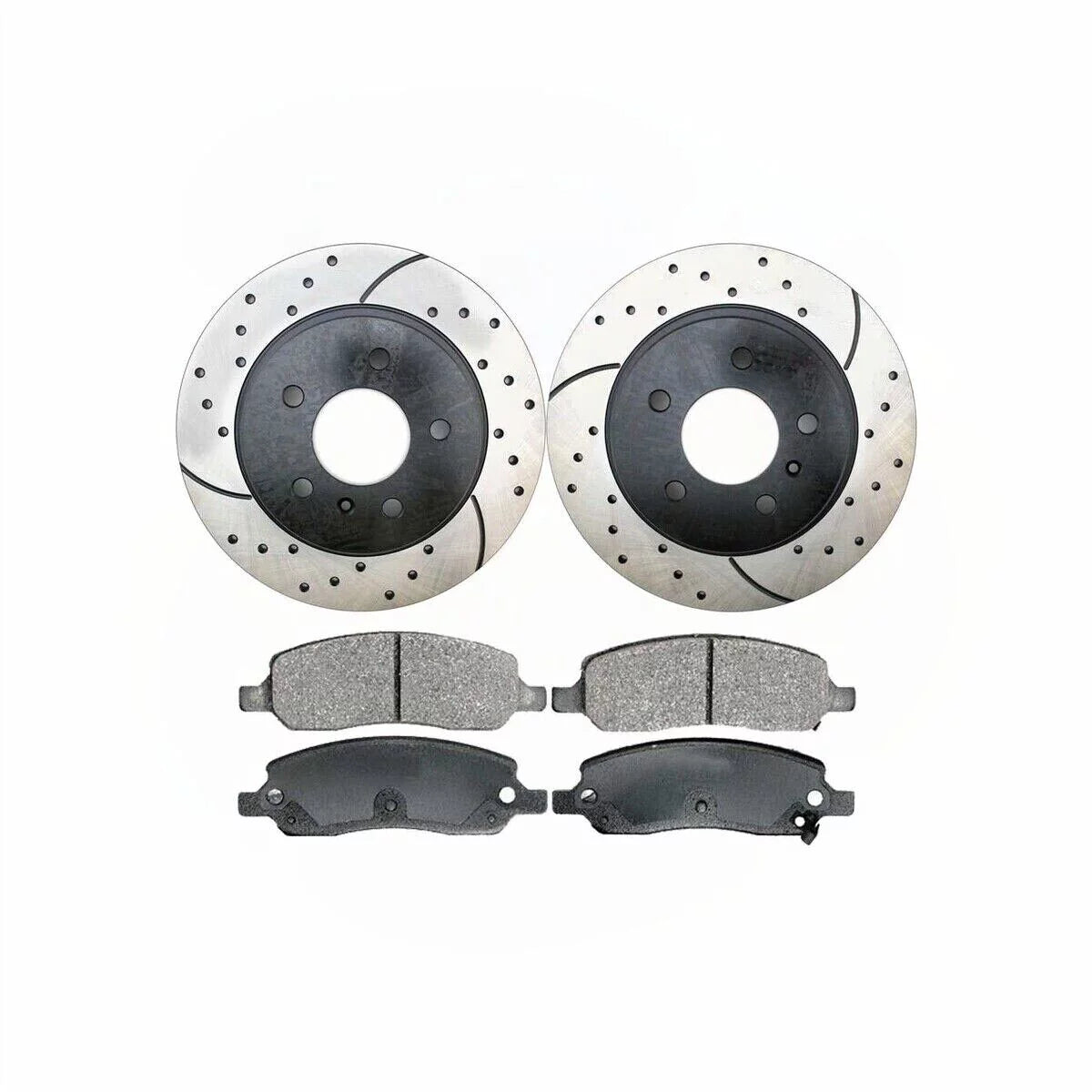 For Buick Cadillac Rear Drilled Slotted Brake Rotors Black & Ceramic Pads Kit