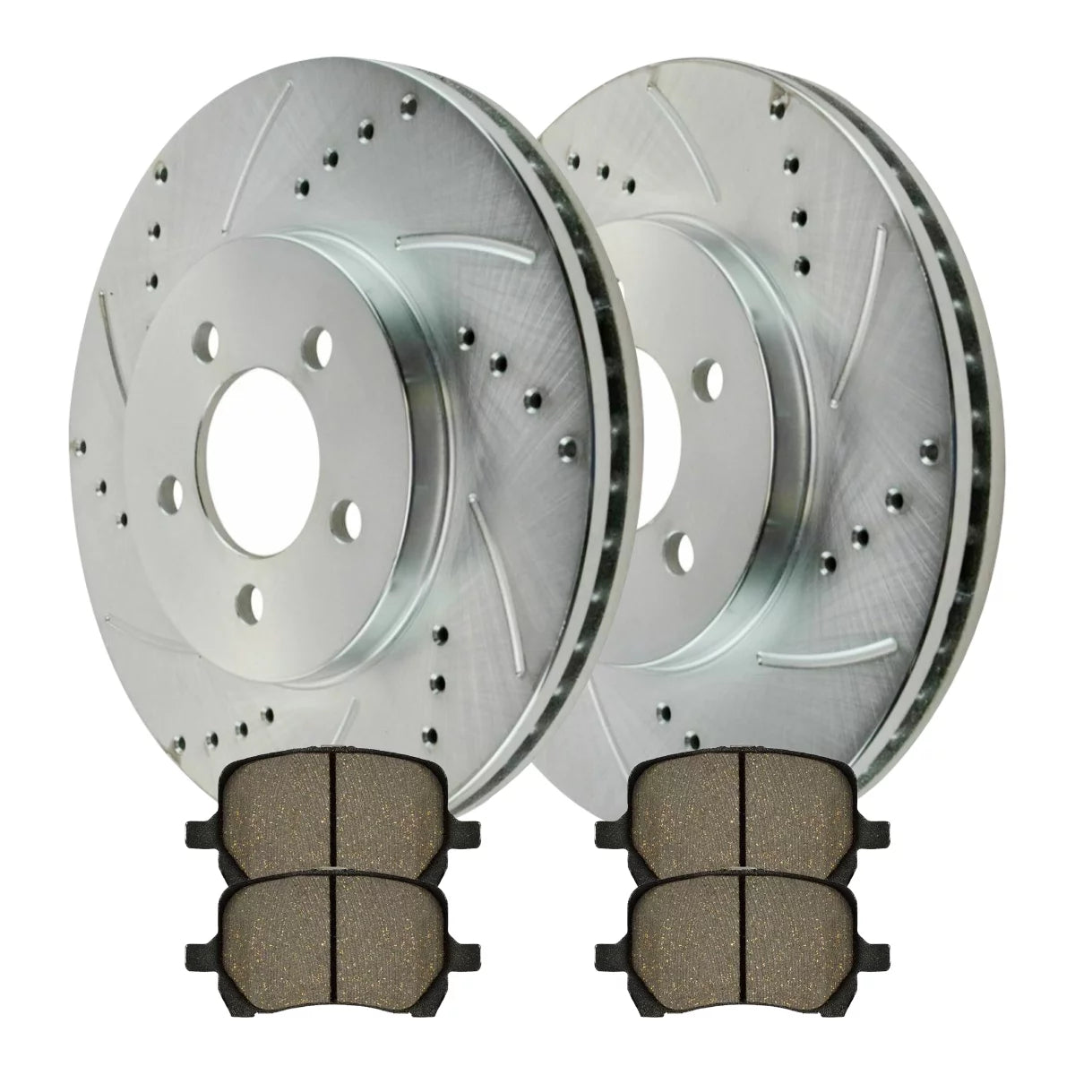 AutoShack Front Drilled Slotted Brake Rotors Silver and Performance Ceramic Pads Kit Driver and Passenger Side Replacement for 2006 2007 2008 2009 2010 2011 Chevrolet HHR 2.2L 2.4L FWD