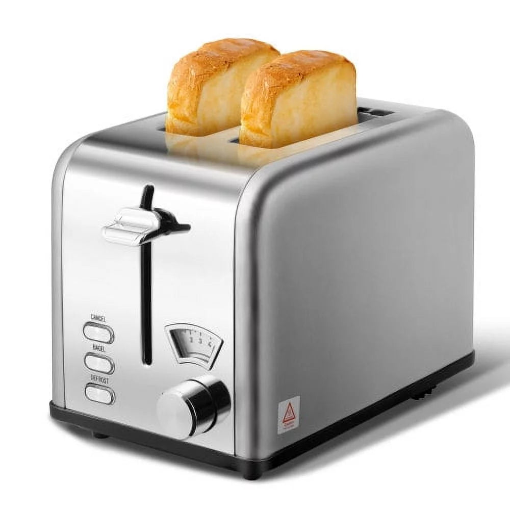 Stainless-Steel 2-Slice Toaster with 1.5 inch Wide Slot, 5 Browning Setting and 3 Function, Toast Bread Machine with Removable Crumb Tray, Silver