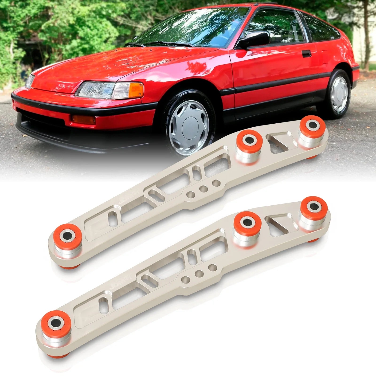 AJP Distributors JDM Sport Chrome Rear Lower Control Arms Red Bushings Compatible/Replacement For Honda Civic CRX Del Sol Integra 1988 1989 1990 1991 1992 1993 1994 1995 1996 1997 1998 1999 2000 2001