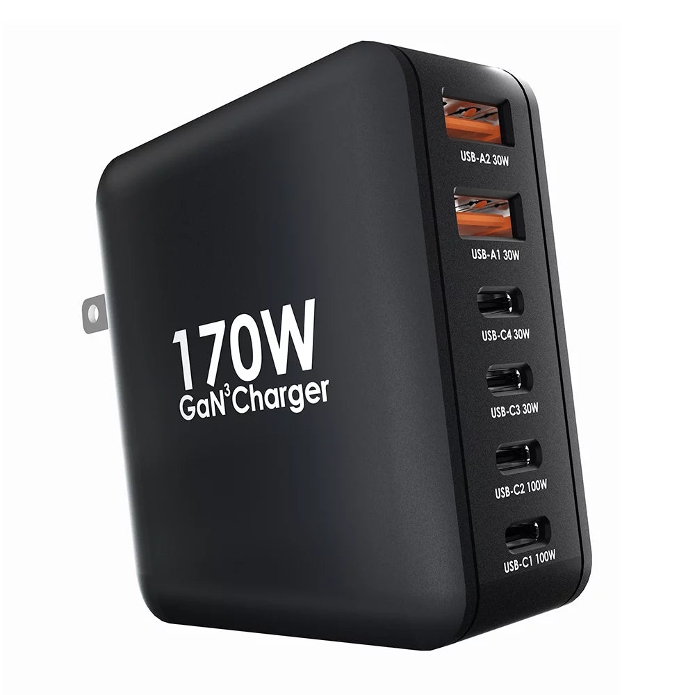 Chipofy 170W GaN III USB C Wall Charger with 4-port PD3.0 USB-C and 2-port QC3.0 USB-A, Multi-port PD 100W PPS 45W Super Fast Charging Adapter for MacBook Pro iPhone 14 Samsung Galaxy