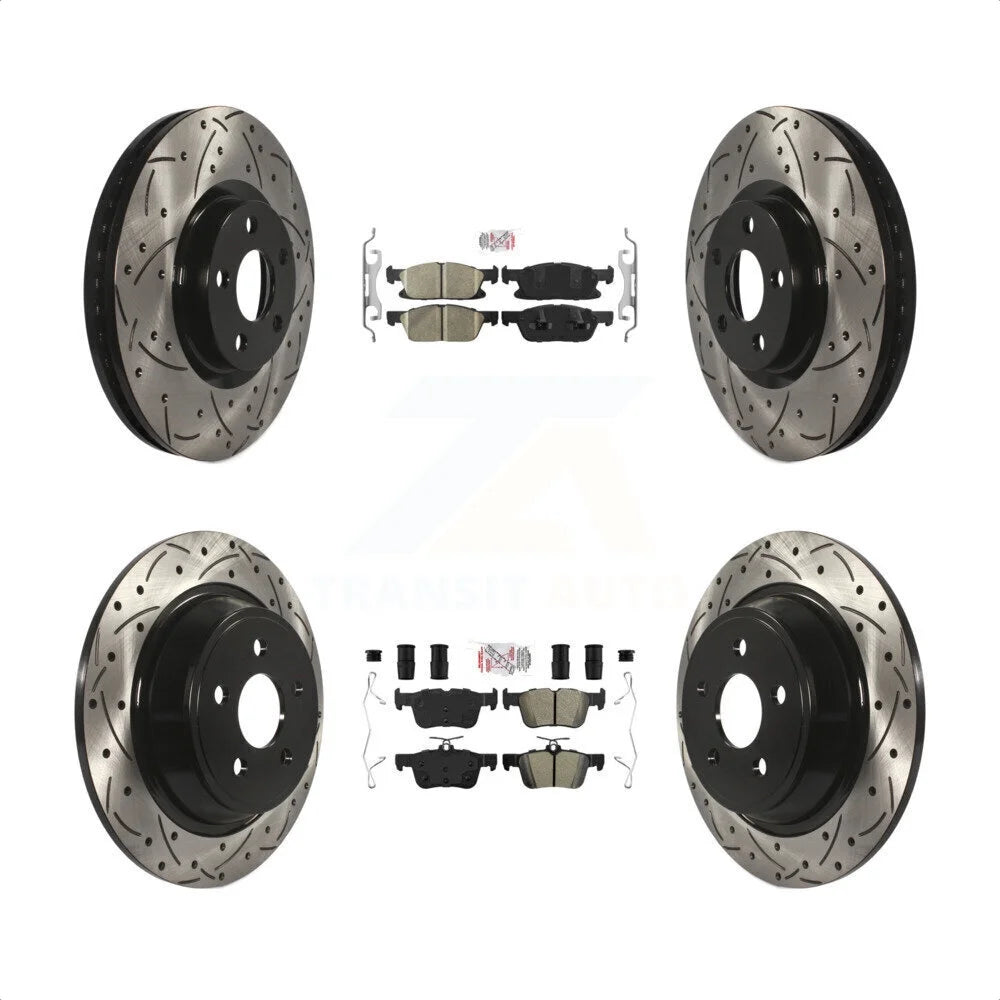 Transit Auto - Front Ceramic Rear Semi-Metallic Pads And Coated Drilled Slotted Disc Brake Rotors Kit For Ford Edge KDA-101679