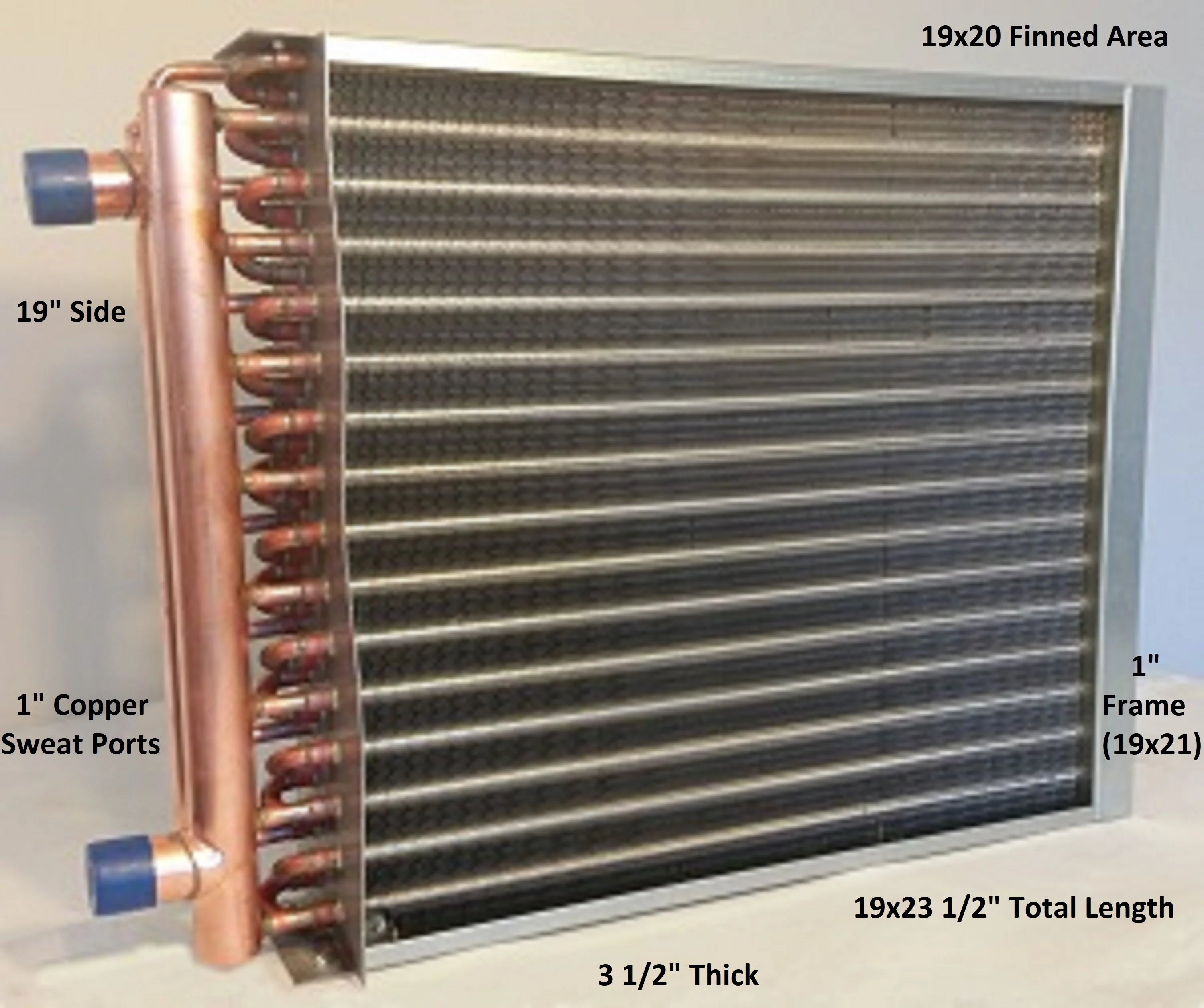 19x20  Water to Air Heat Exchanger 1" Copper Ports With Install Kit