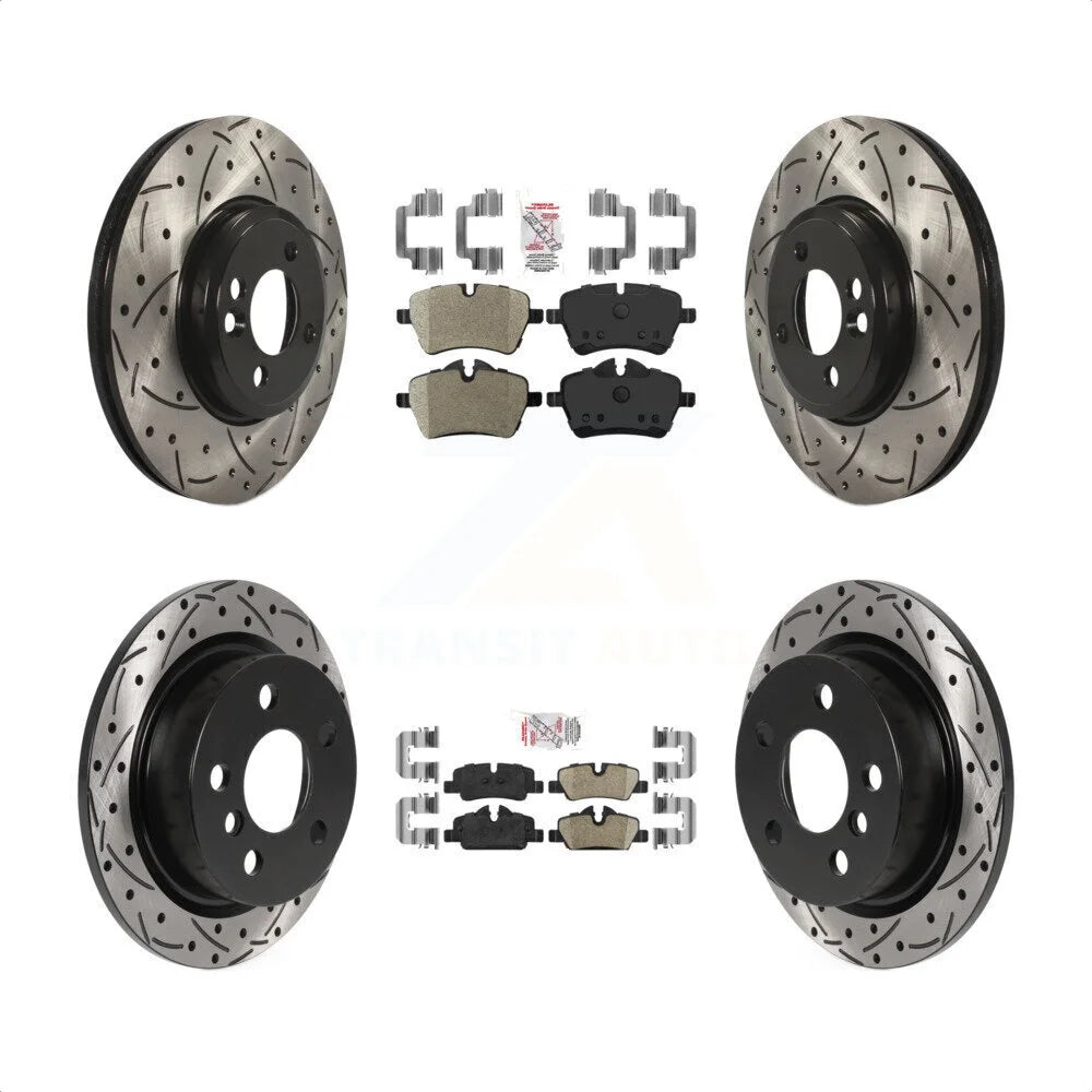Transit Auto - Front Semi-Metallic Rear Ceramic Pads And Coated Drilled Slotted Disc Brake Rotors Kit For 2015 Mini Cooper 2.0L 1.5L With 294mm Diameter Rotor KDA-102496