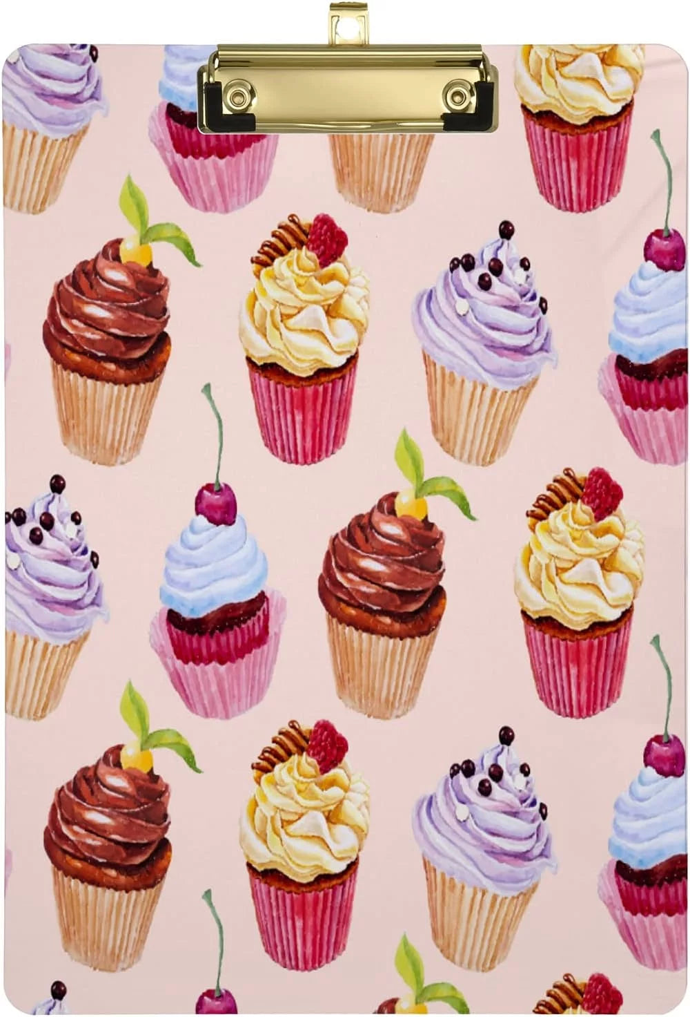 ZHANZZK Watercolor Cupcake Cherry Summer Clipboard Hardboard Wood Nursing Clip Board and Pull for Standard A4 Letter 13x9 inches