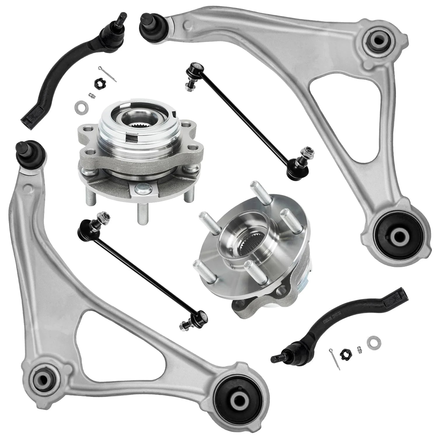 Detroit Axle - 8pc Front End Suspension Kit for 13-18 Nissan Altima, 2016-2019 Maxima, 2 Lower Control Arms with Ball Joints Assembly 2 Sway Bars 2 Tie Rods 2 Wheel Bearing Hubs Replacement