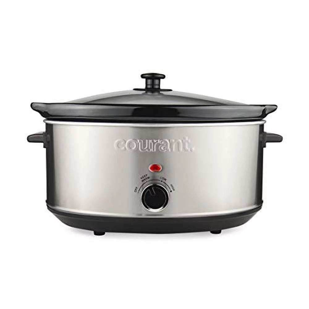 Courant Oval Slow Cooker, with Easy Options 7 Quart Dishwasher Safe Pot, Stainless Steel