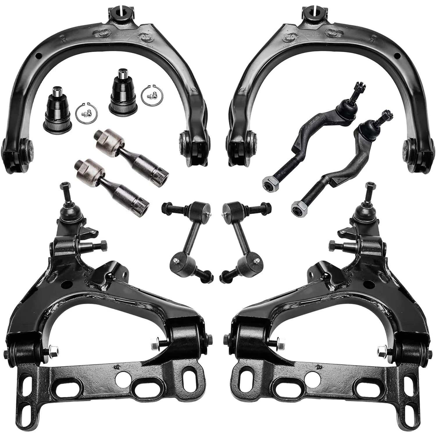 Detroit Axle - Front 12pc Suspension Kit for 2002-2003 Chevy Trailblazer EXT GMC Envoy XL Oldsmobile Bravada, 4 Control Arms 2 Upper Ball Joints 4 Tie Rods 2 Sway Bar Links Replacement