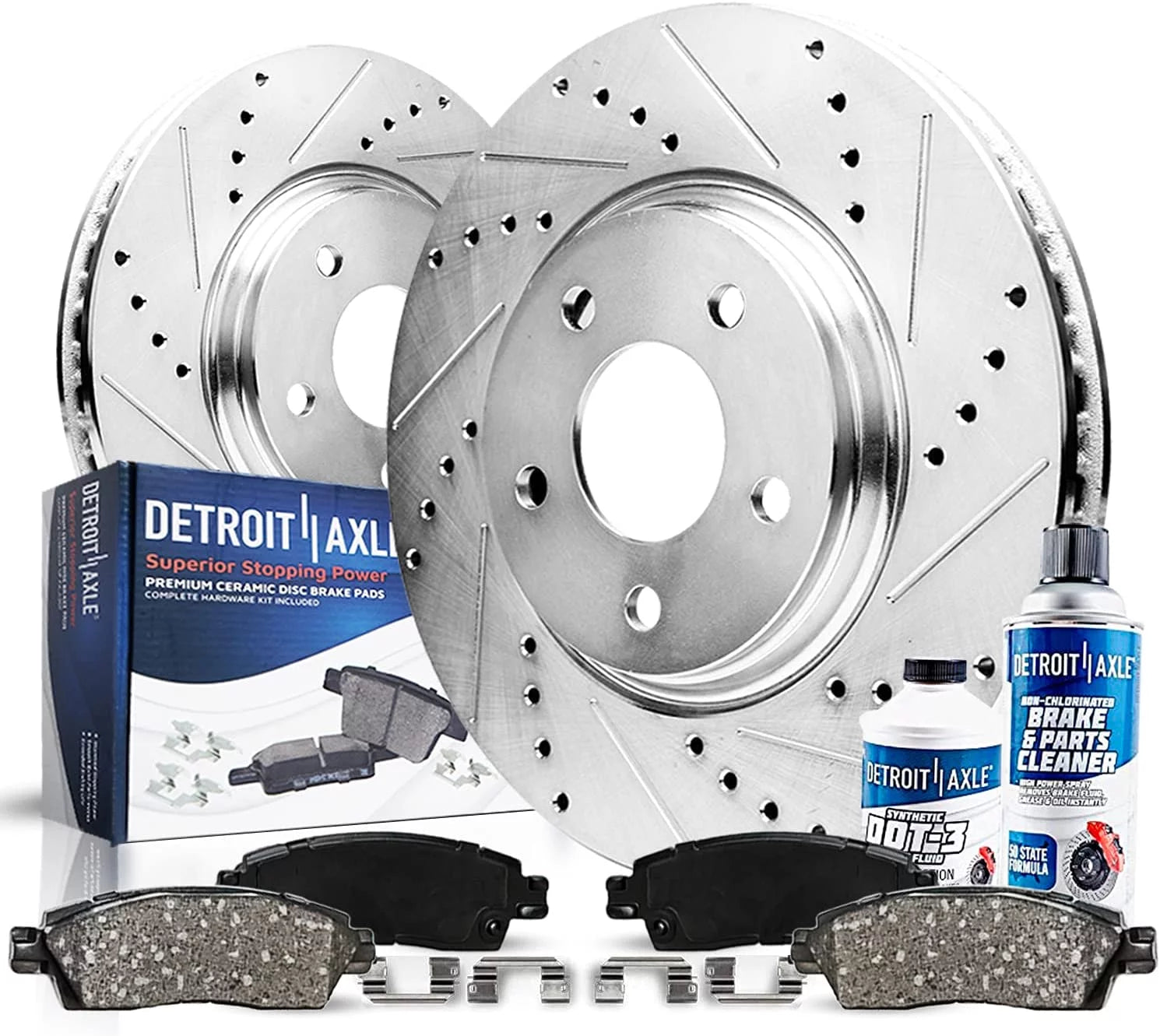 Detroit Axle - 11.02 inch (280mm) Front Drilled & Slotted Brake Rotors + Ceramic Brake Pads Replacement for Mazda 3 Sport