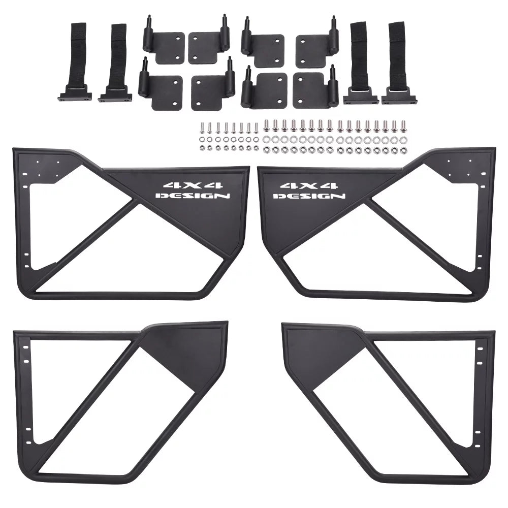 PIT66 Tube Door, Fit for 07-18 Jeep Wrangler JK Unlimited 4 Doors Front + Rear Side Steel Tube Doors Kit Black¡­